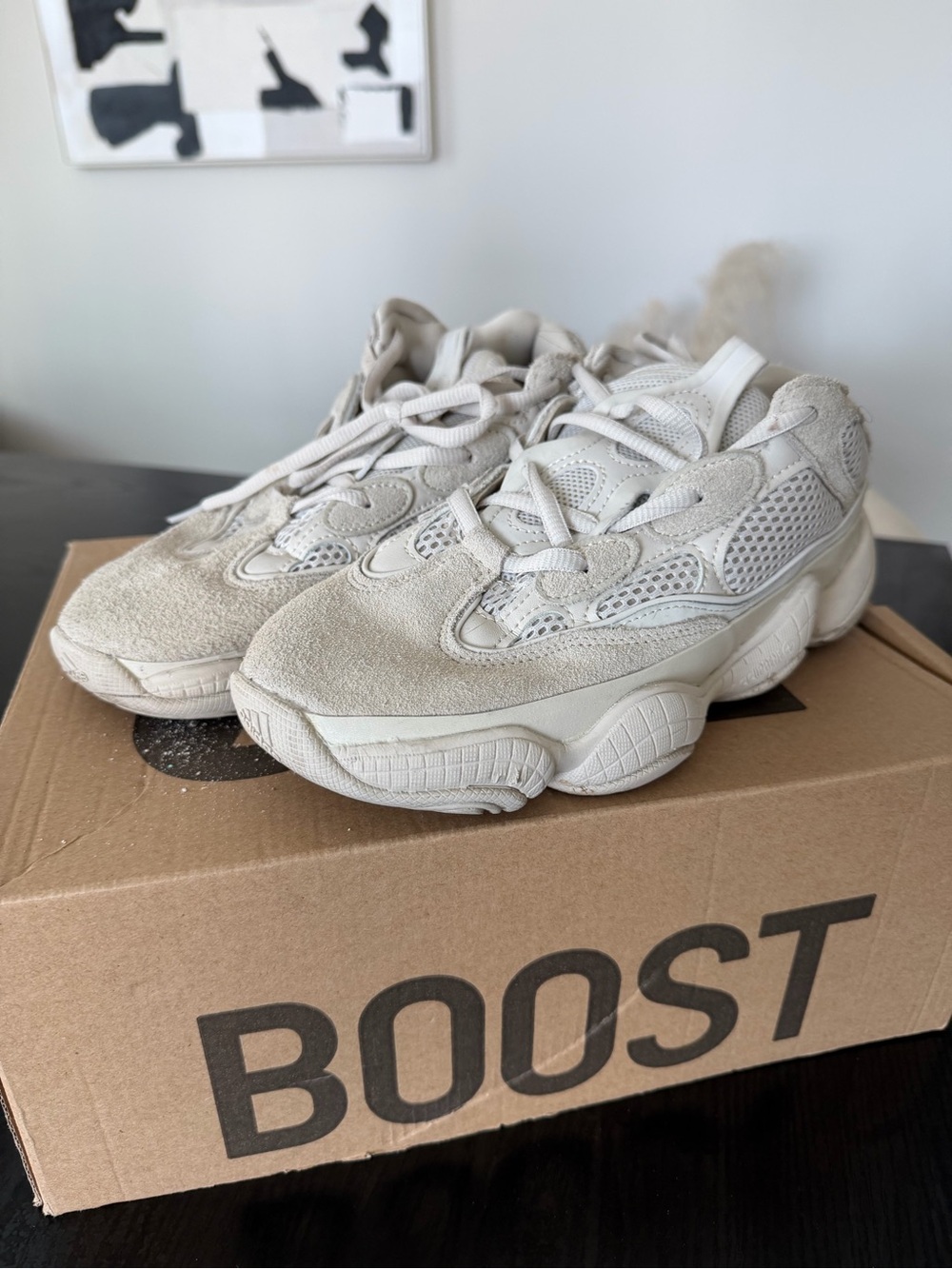 Yeezy 500 Cream/Tan Chunky Suede Mesh Sneakers